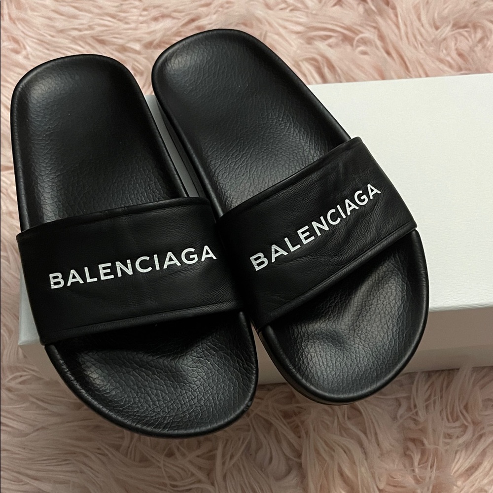 Balenciaga Black Logo Slides